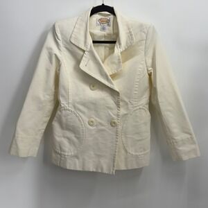Talbots Petites Ivory Double Breasted Blazer Jacket Cream Cotton Blend Size PP